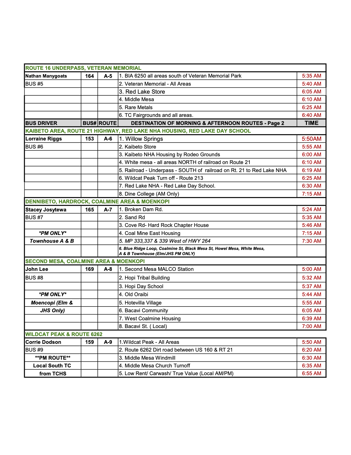 TCUSD 2026-27 AM-PM Bus Schedule 2 of 3